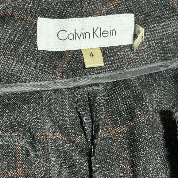 Calvin Klein Women 4 Charcoal Plaid Rayon Blend Wide Legs Casual Carrier Pants - Picture 3 of 12